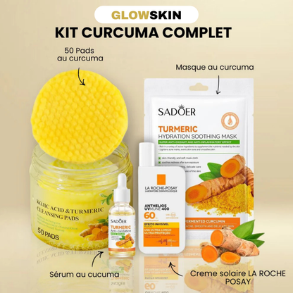 KIT CURCUMA : Coton curcuma + Sérum au curcuma + Masque au curcuma + Crème solaire La Roche Posail