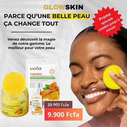 Kit curcuma (3 en 1) : Boite Coton curcuma + Sérum au curcuma + Masque au curcuma